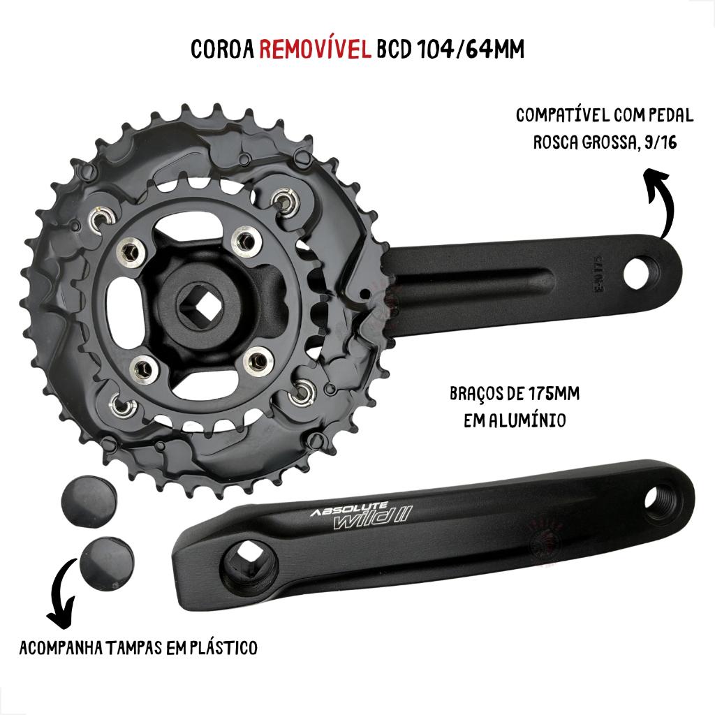 Pedivela Duplo Absolute Wild 2 38/24 175mm 2x9v/2x10v Ponta Quadrada Sem Central - Mtb