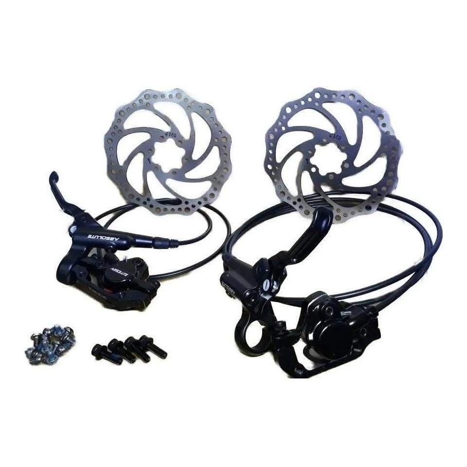 Kit Freio A Disco Hidráulico Absolute Wild Compt Par + Discos 160mm Óleo Mineral Pronto P/Uso Mtb