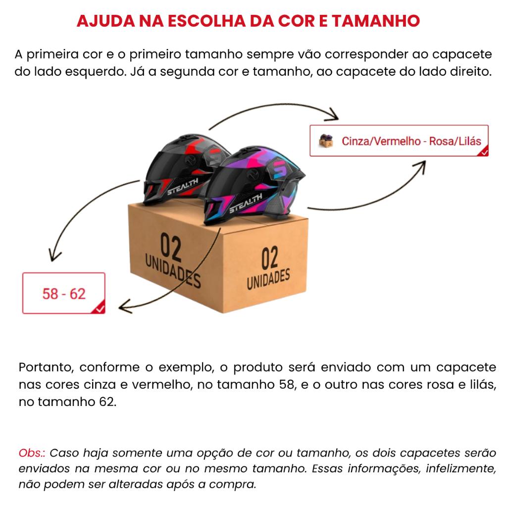 Kit 2 Capacete Fechado Stealth Concept Protork Brilhante Feminino Masculino Viseira Fumê
