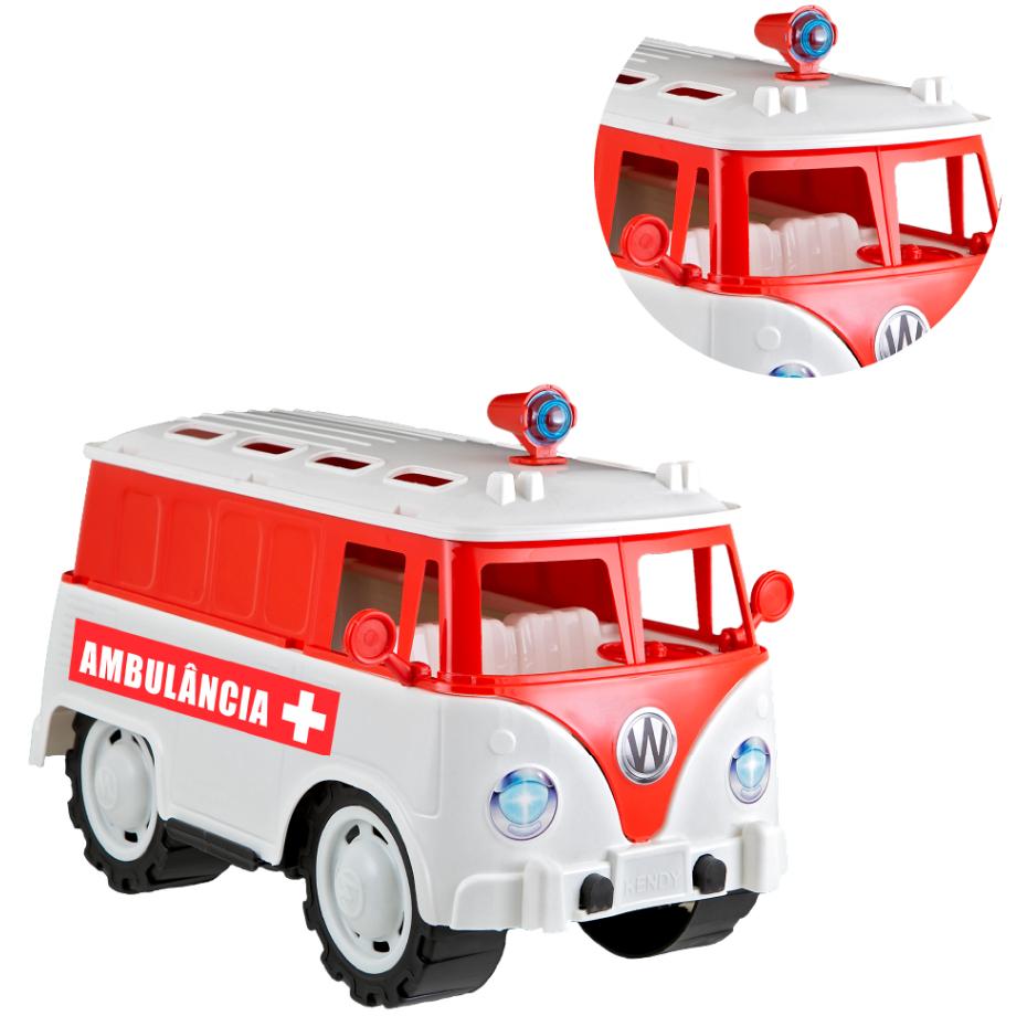Carrinho Brinquedo Kombi Kombica Emergência Ambulância Grande 30cm Realista Retrô Queen Shop