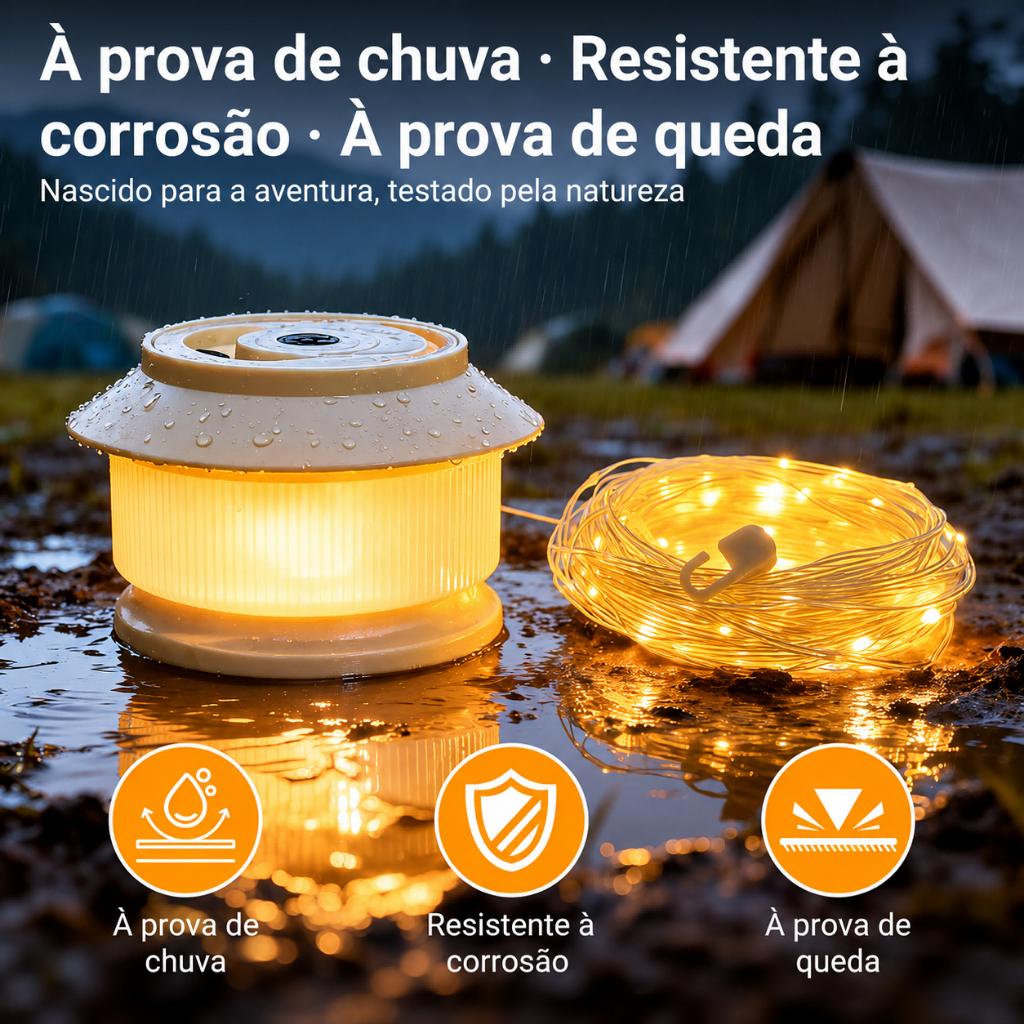 Lanterna Camping LED 2 Em 1 Retrátil Com Fio De Luz 10M Rgb/branco Quente Recarregável Usb-c IPX4