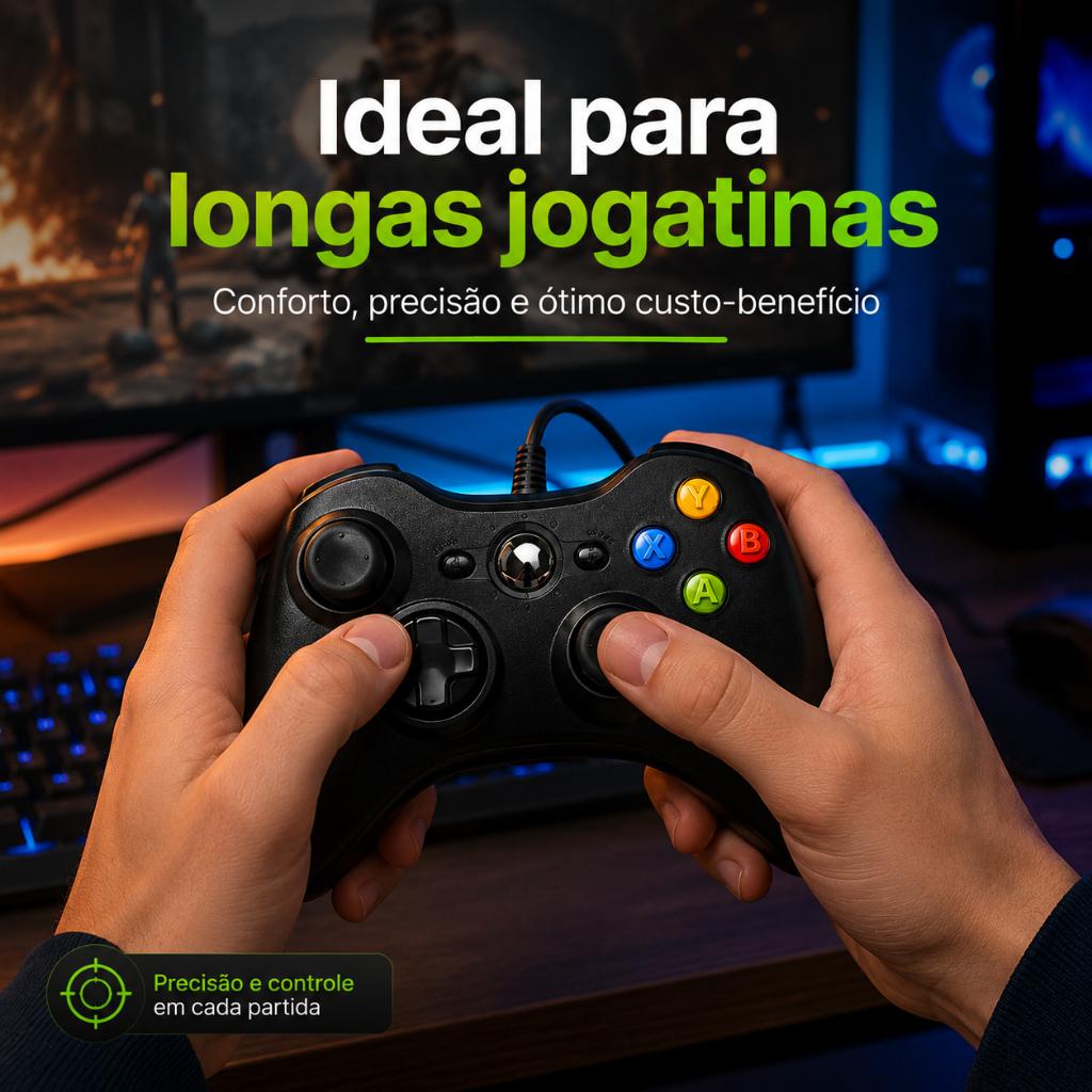 Controle Com Fio Compativel Xbox 360 Slim/Fat E Pc Joystick