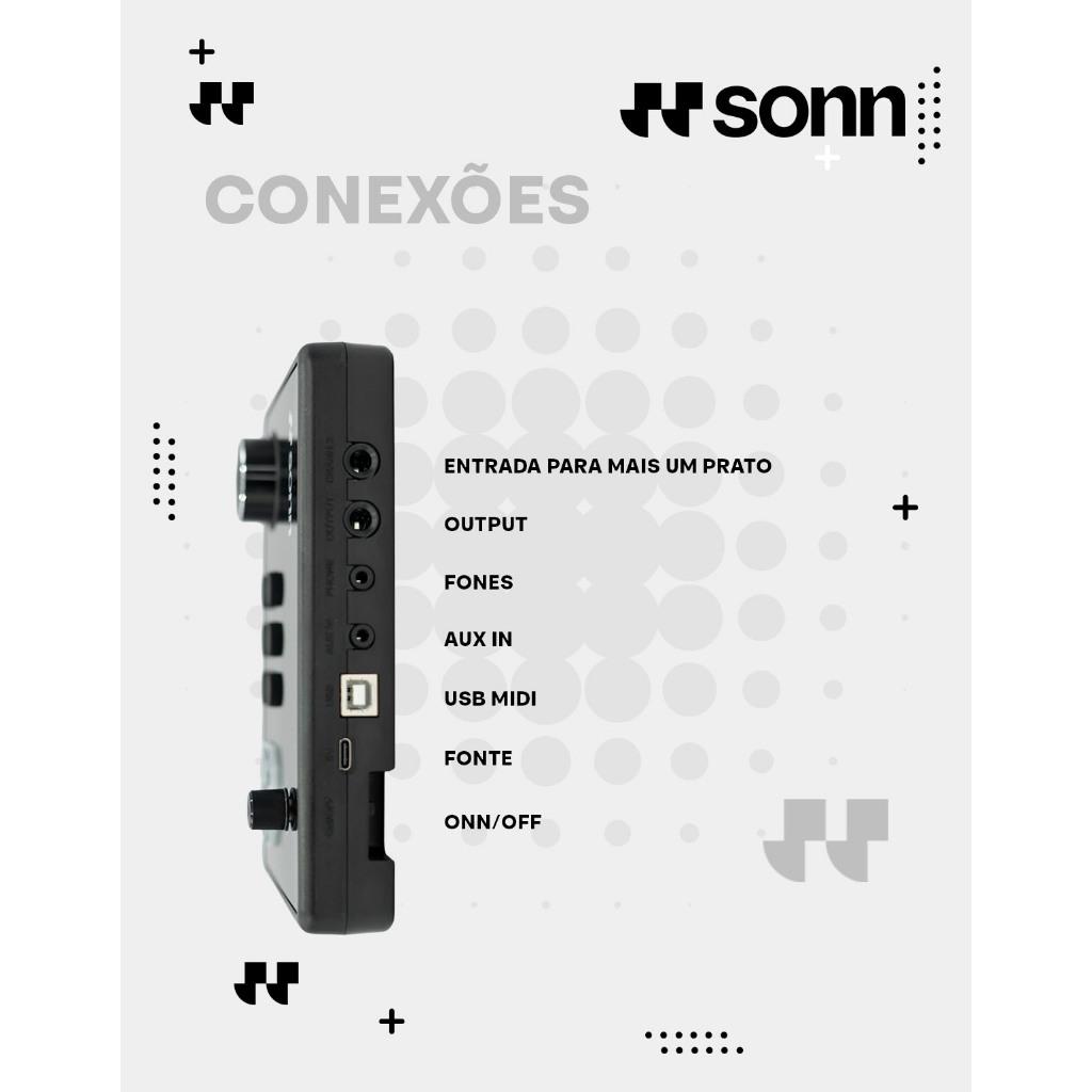 Bateria Eletrônica Sonn Sn-200f 7 Pads 165 Timbres USB Midi Entrada Fone De Ouvido Função Metrônomo Sensibilidade