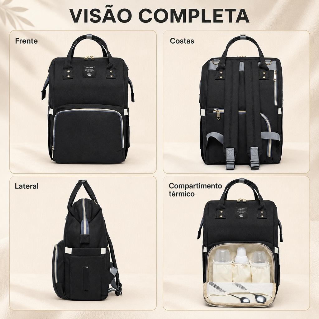 Mochila Bolsa Maternidade Lequeen Original Porta Mamadeira