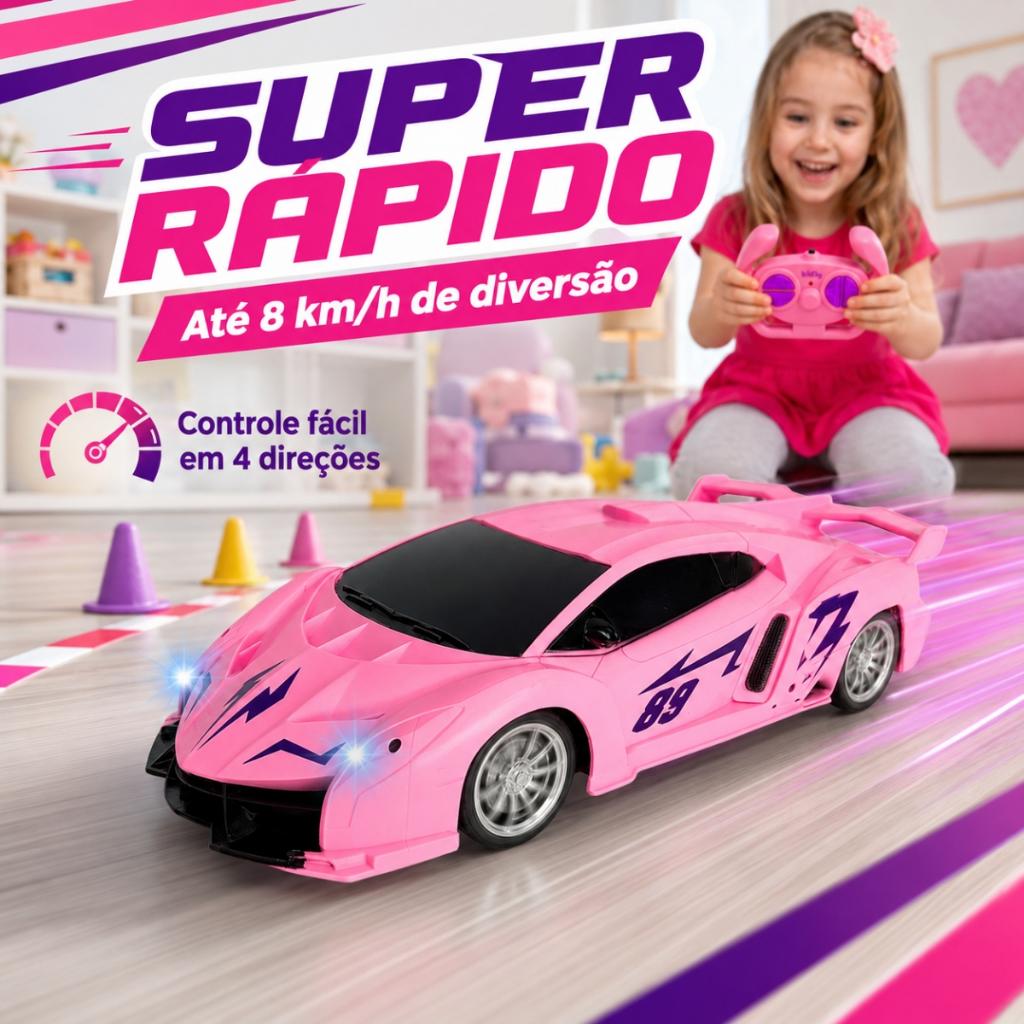 Carrinho De Controle Remoto Rosa Com Luz Brinquedo De Menina Infantil 1 18