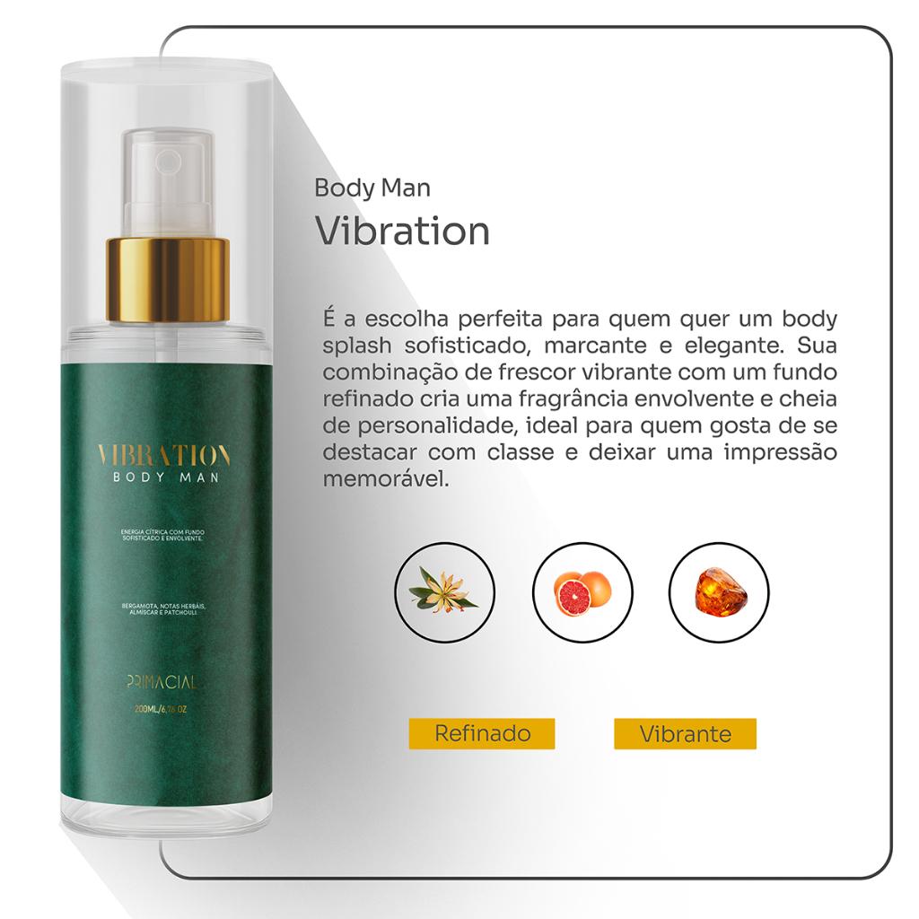 Kit Body Splash Masculino Vibration + Blunn 200ml - Primacial Cítrico Fresco