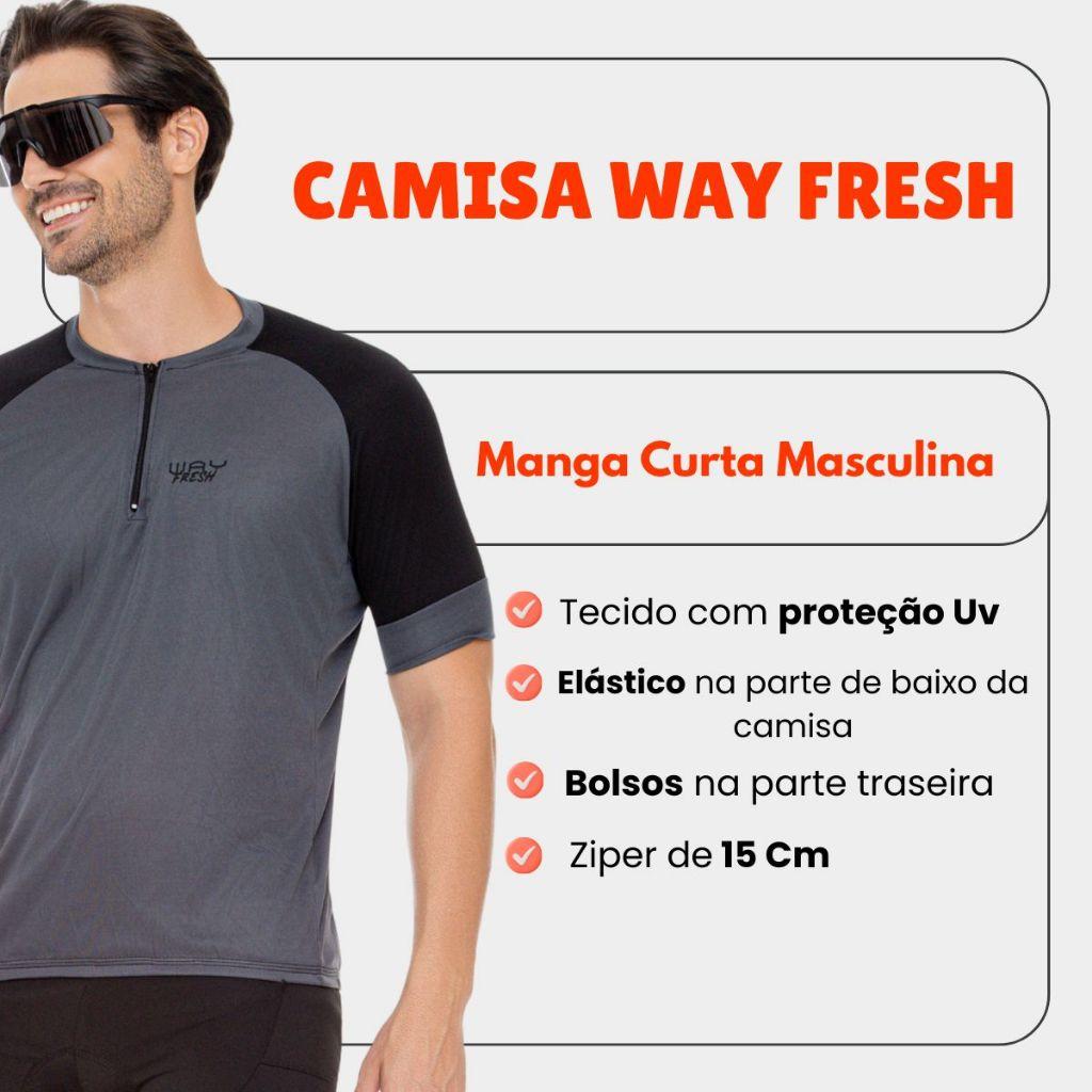 Conjunto Ciclismo Masculino Kit Camisa Way Fresh Short Bermuda Forro Espuma Roupa Bicicleta