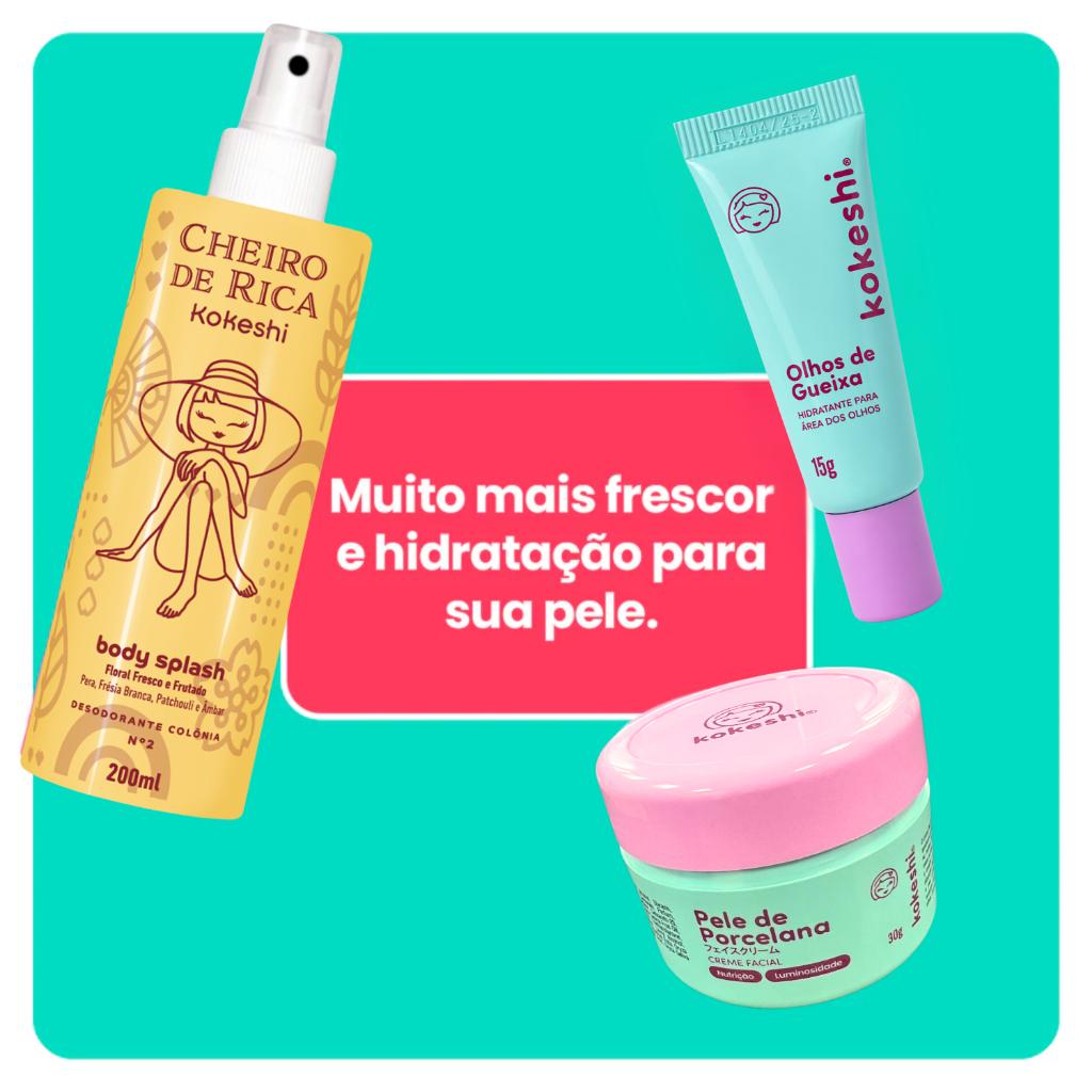 Kit Frescor Hidratação Kokeshi Pele De Porcelana Olhos Gueixa Cheiro Rica N2 Floral Fresco Frutado