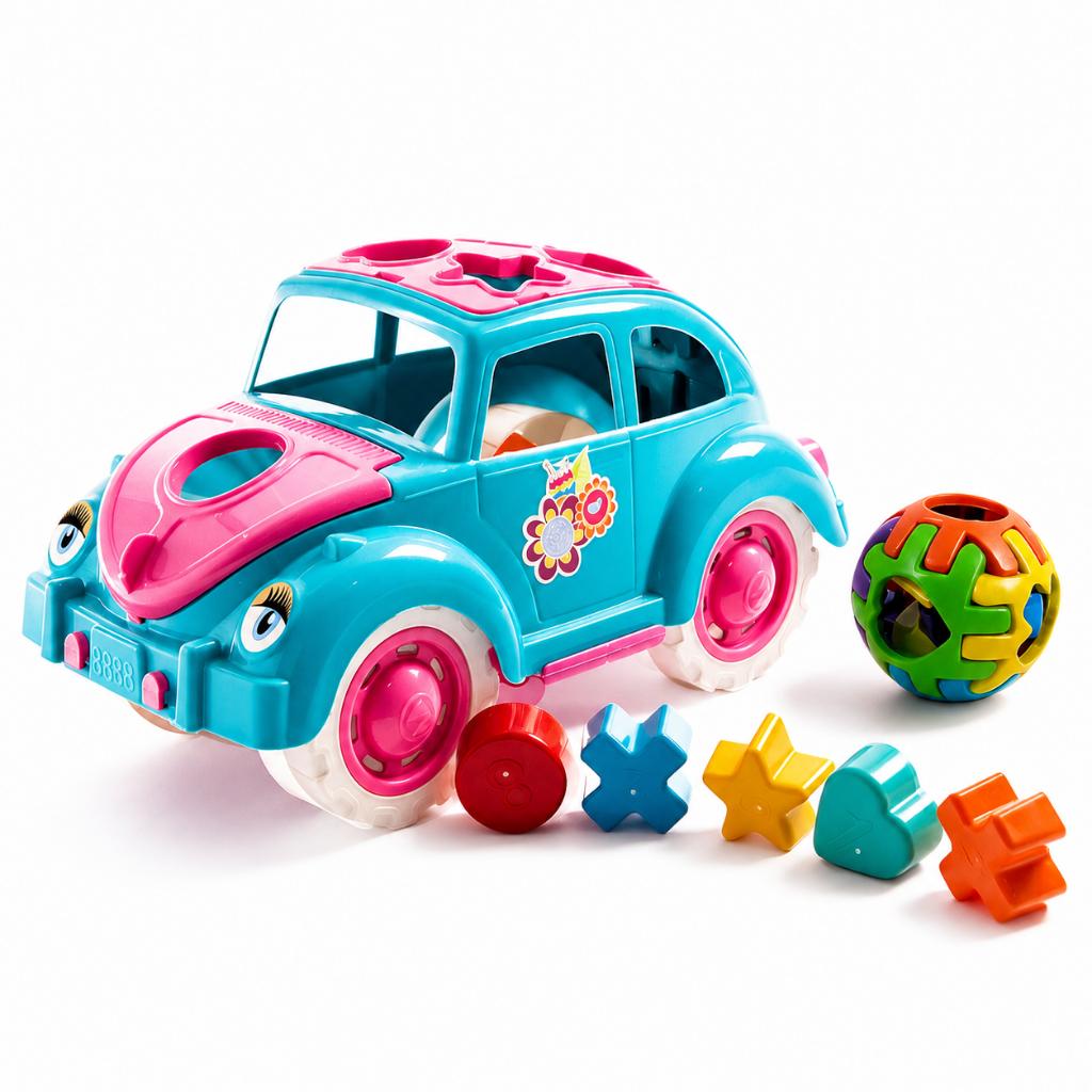 Kit Fusca Educativo + Bola Educativa 11 Peças De Encaixar Pedagógico Carrinho Colorido Brinquedo Menina Queen Shop