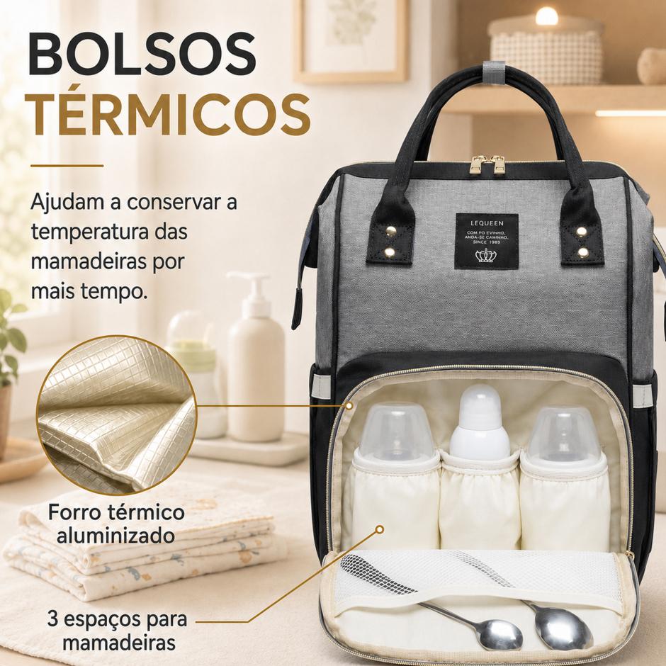 Mochila Bolsa Maternidade Lequeen Bebê Bolso Térmico