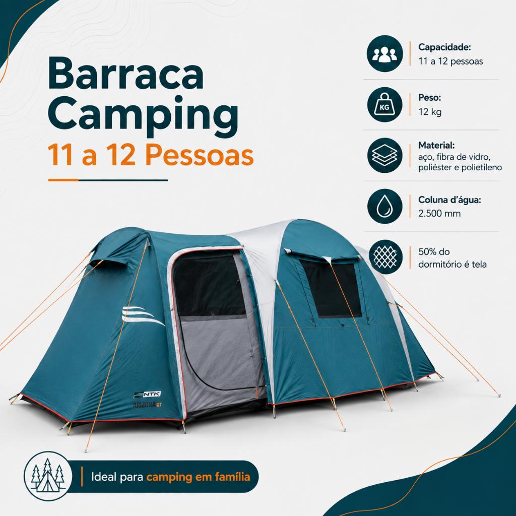 Barraca Arizona Gt Camping Impermeável Até 12 Pessoas 2500mm Com 2 Portas Grandes Familiar