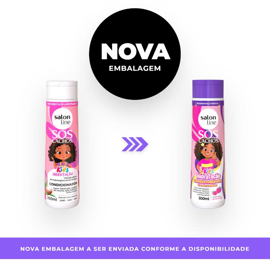 Kit Shampoo + Condicionador + Creme Para Pentear 300ml Sos Cachos Kids Hidratação Salon Line