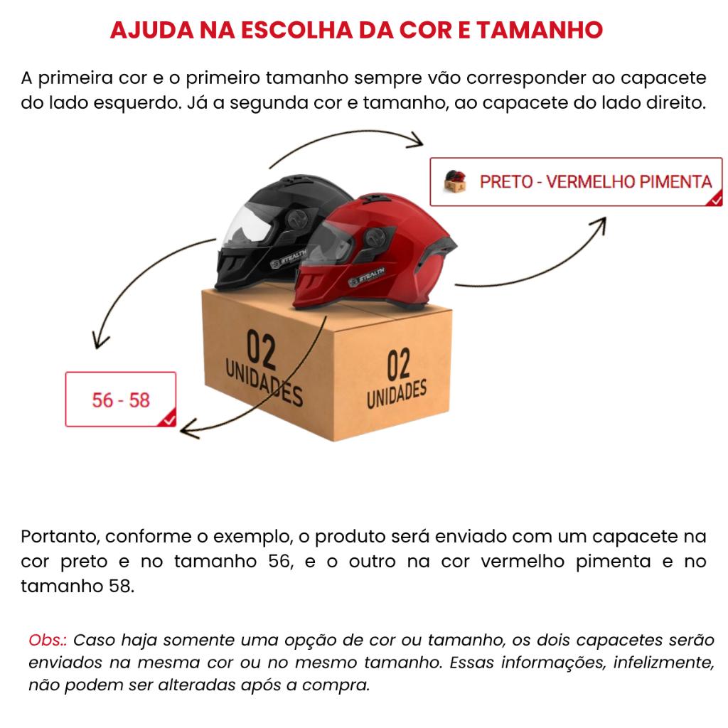 Kit 2 Capacete PRO Tork Stealth Solid Viseira Cristal Moto