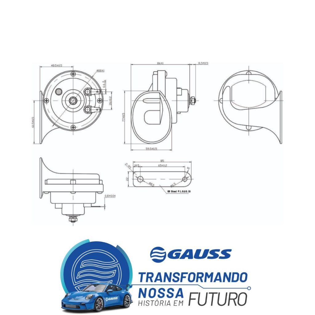Buzina Caracol 12v Gb1052 Gauss 2 Terminais C/Suporte Carro Moto Automotivo