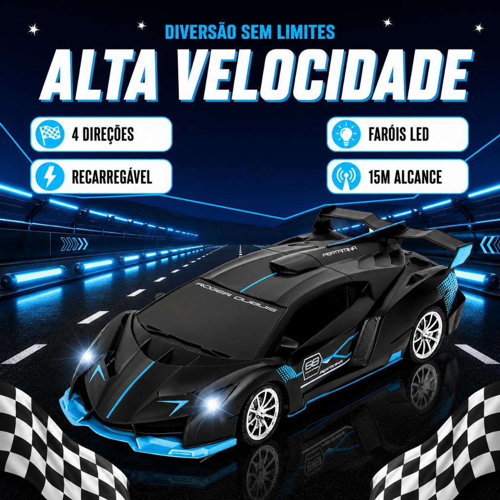 Carrinho De Controle Remoto Bugatti Brinquedo Corrida Veloz Com Luz Recarregavel Preto Kizumba