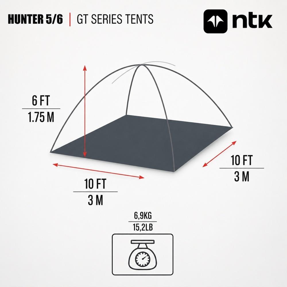 Barraca Camping Hunter 5/6 Pessoas Ntk Camuflada Impermeável 2500mm Fácil De Montar Com Mosquiteiro