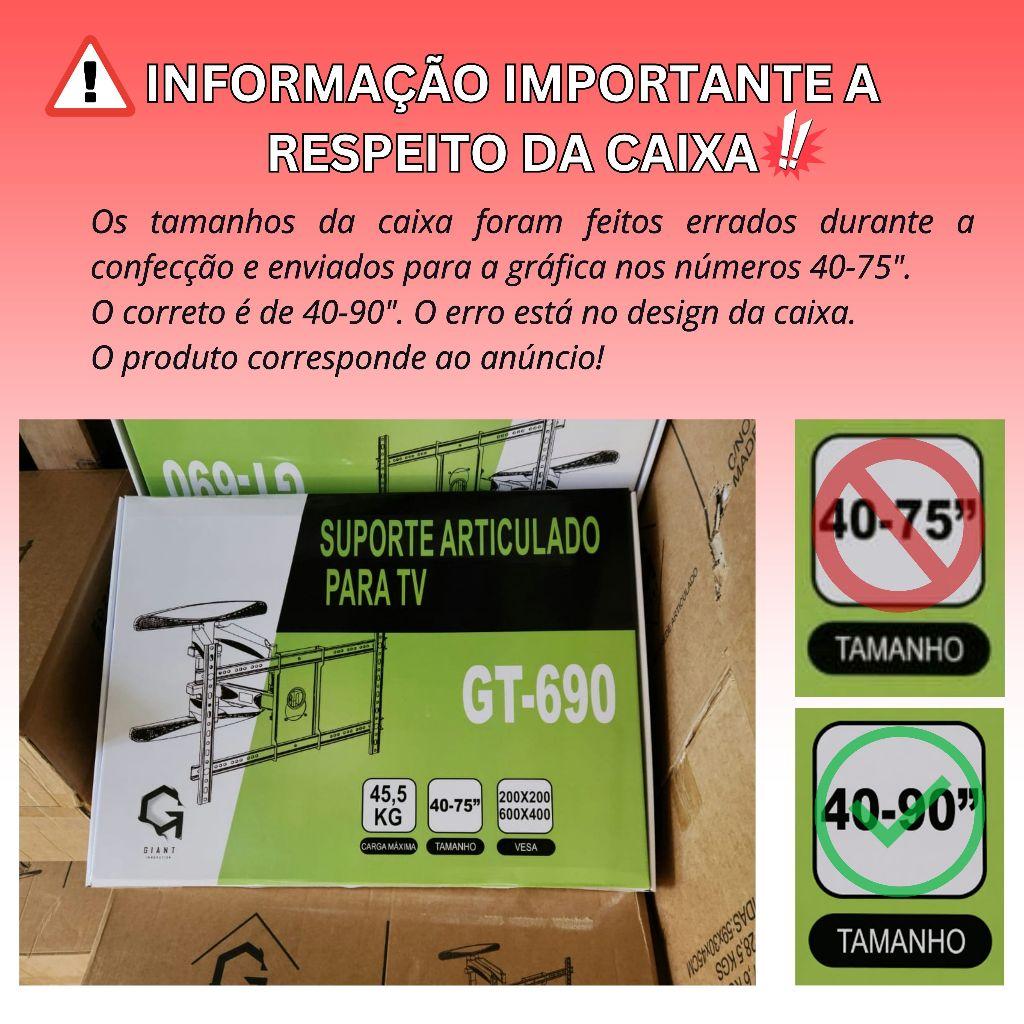 Suporte Articulado Reforçado Para TV 40 A 90 Polegadas
