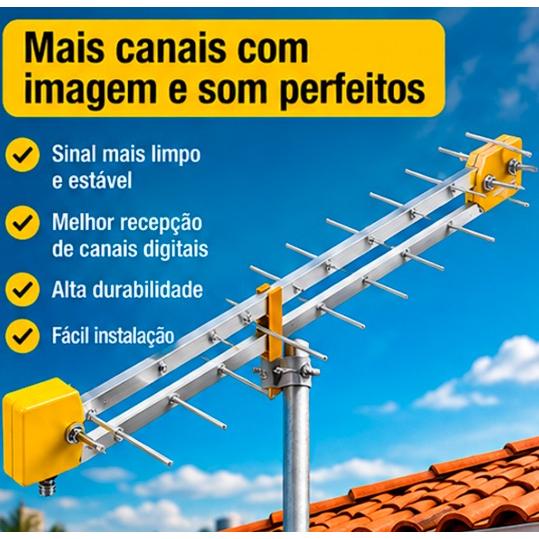 Antena TV Digital 4K Externa Uhf Digital Log 16 - 28 Elementos Casa Residência Sinal Televisão