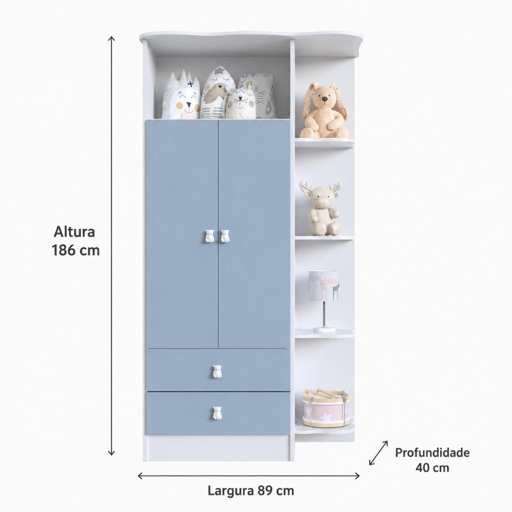 Guarda Roupa Infantil 2 Portas 2 Gavetas Com Cantoneira Corujinha Percasa