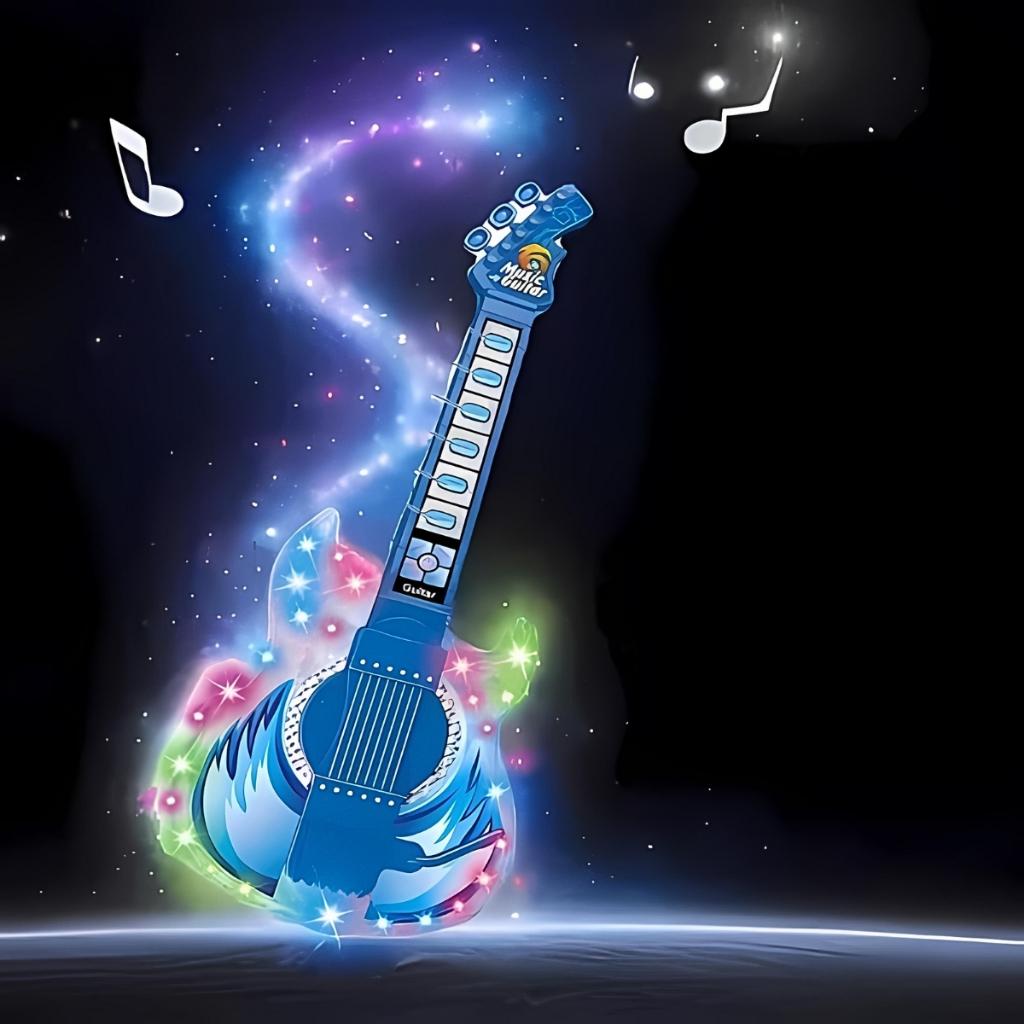 Brinquedo Guitarra Musical Com Luz E Som Microfone Pedestal Infantil Instrumento Para Crianças - Castela
