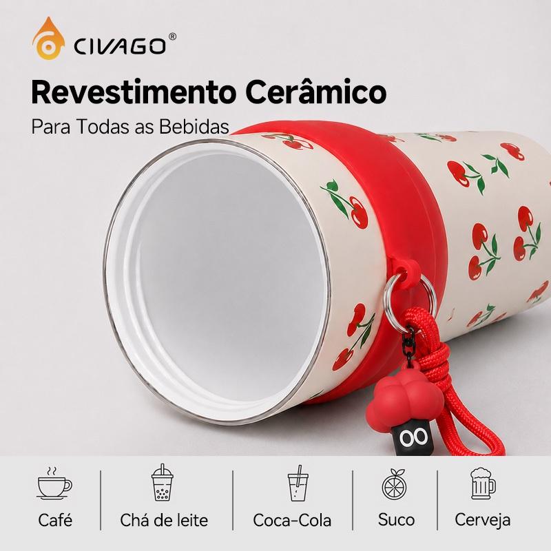 Civago Fashion Garrafa Térmica Inox 770ml Revestimento Cerâmico Com Canudo E Tampa Antivazamento Quente/frio Com Pingent