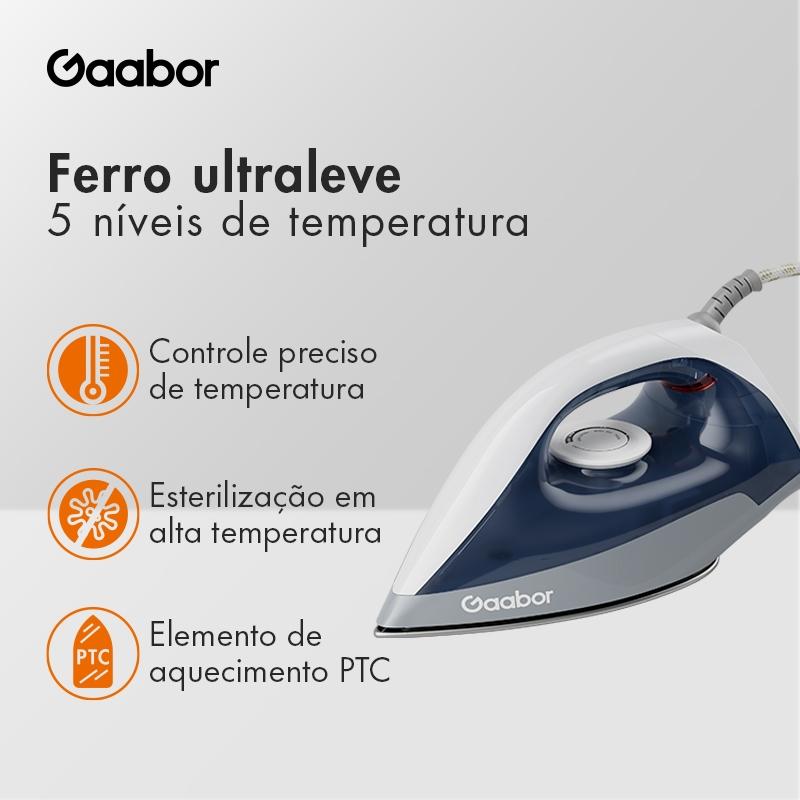 Gaabor Ferro De Passar Roupa A Vapor Gaabor 127V Azul Em Aço Inoxidável Resistente 1200w Hm-m02a