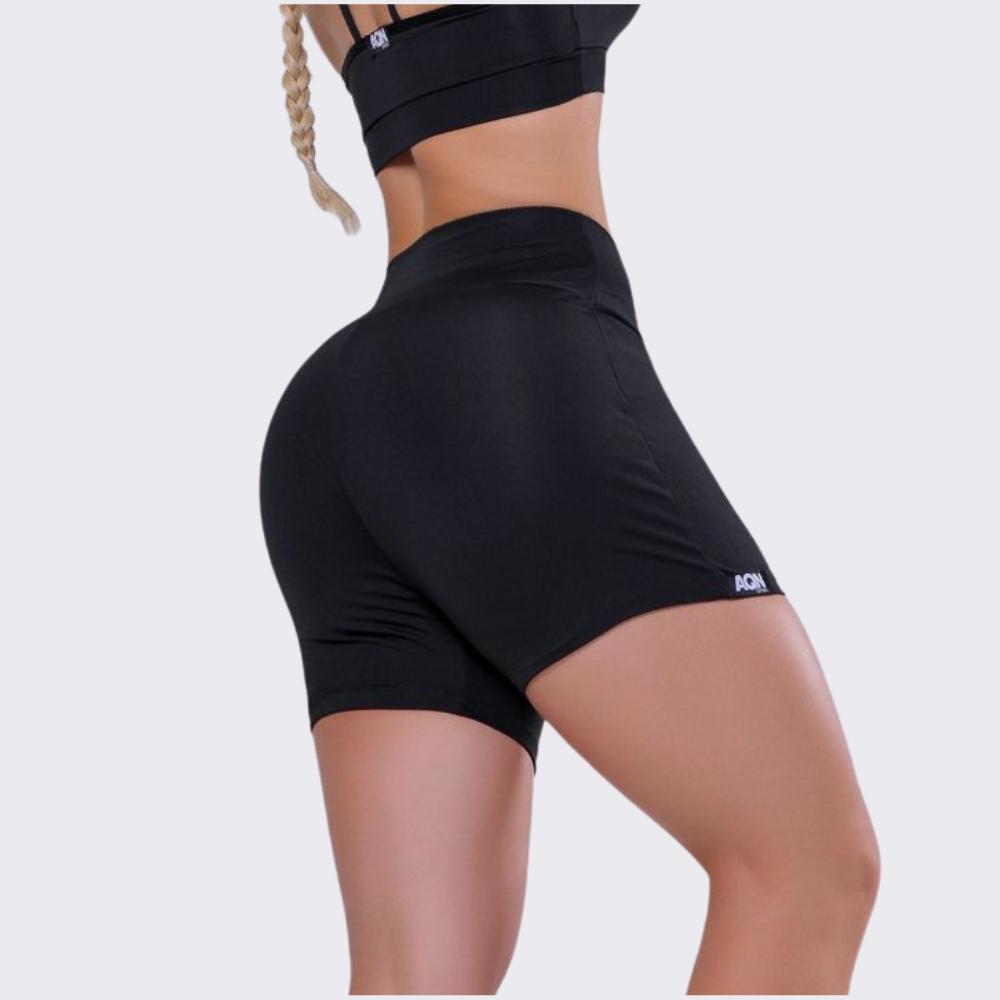Short Basic Cós Alto Preto Fitness Academia Casual Corrida Yoga Aqn Sport