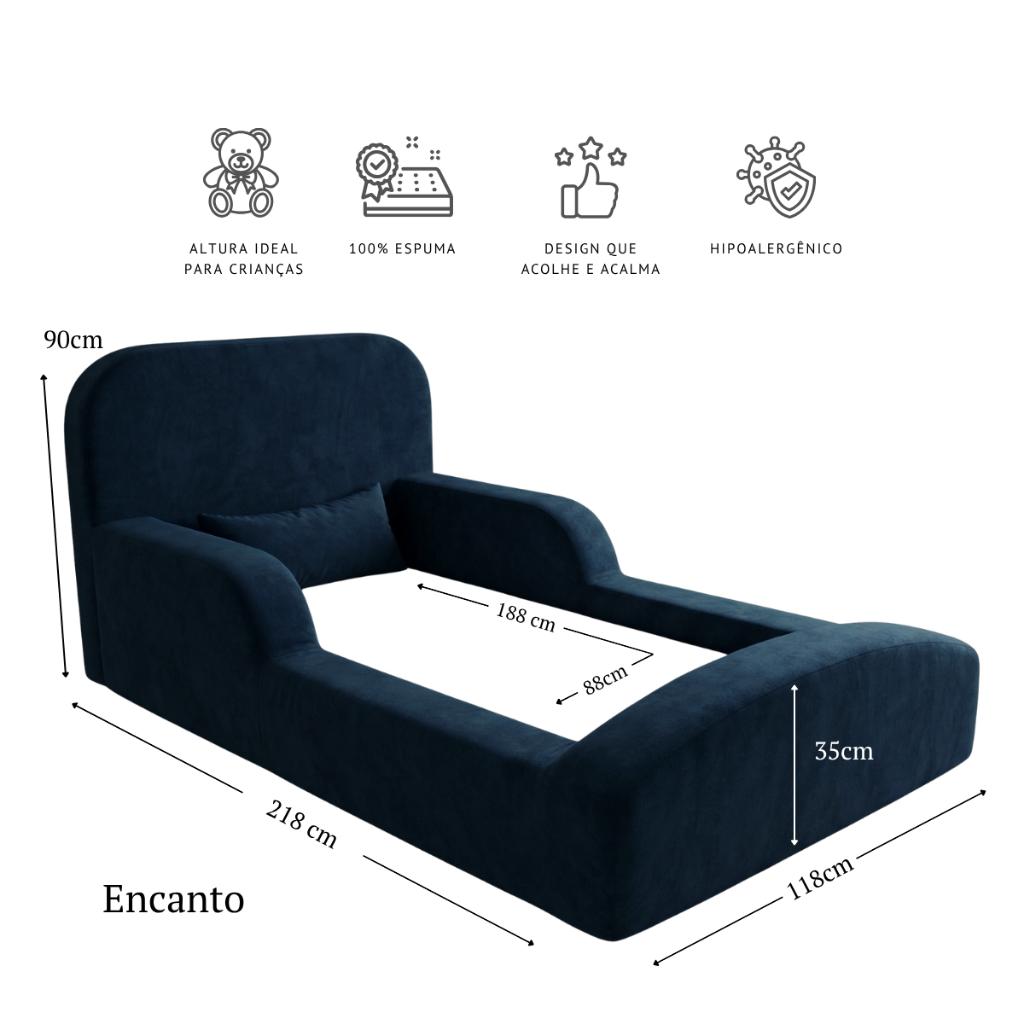 Cama Montessoriana Solteiro Encanto 100 Espuma Azul Marinho Keiko