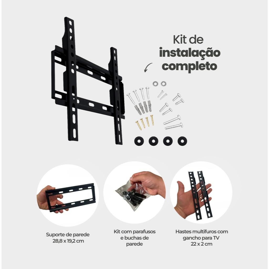 Suporte TV Fixo Parede Universal TV Monitor 14 A 55 Polegadas Smart Suporta Ate 25kg - Preto