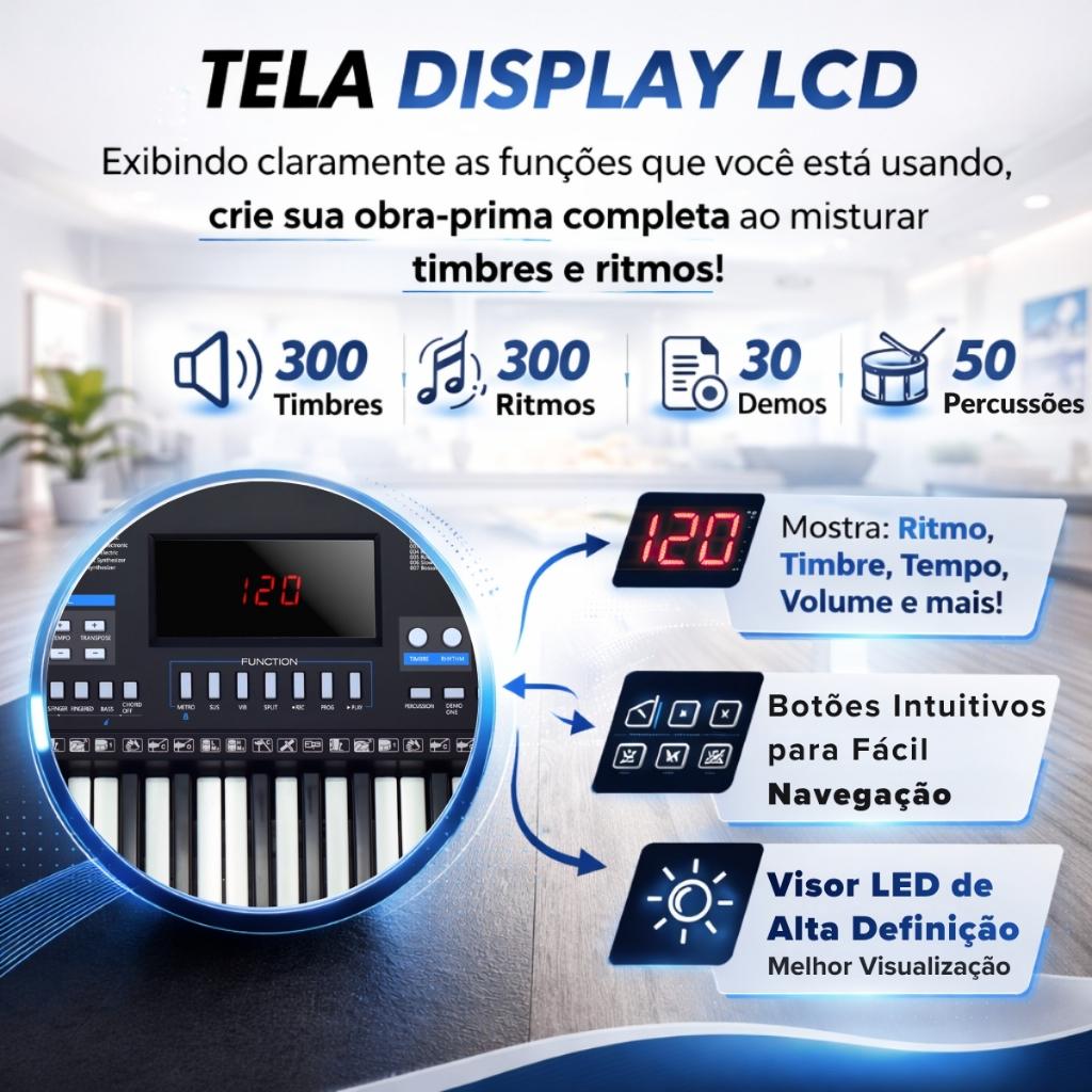 Kit Teclado Musical Estudante Iniciante Bp100 5/8 61 Teclas + Capa Suporte