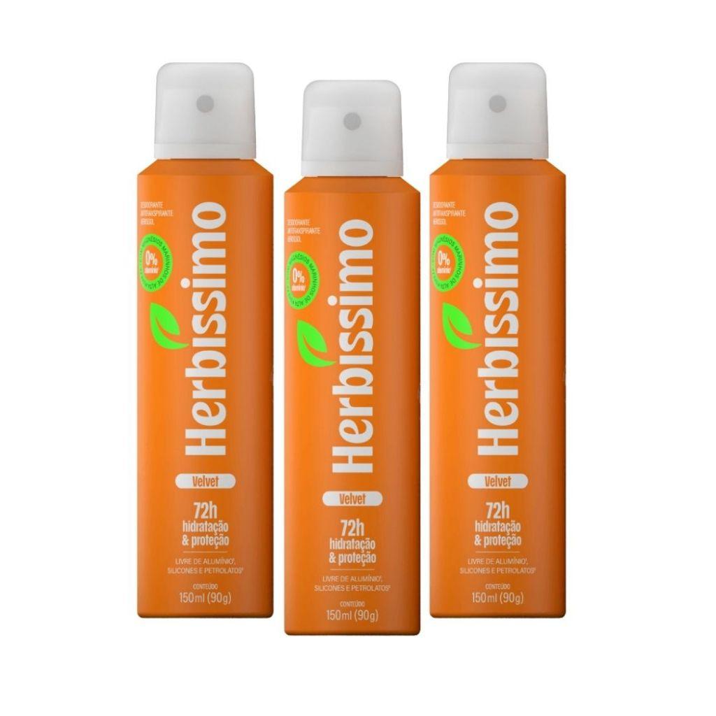 Kit Desodorante Antitranspirante Aerossol Zero Alumínio Herbíssimo Velvet 150ml (3 Unidades)