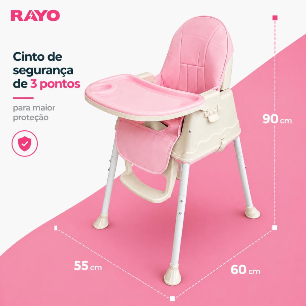 Cadeirinha De Alimentação Infantil 2 Alturas Suporta 23kg Assento Retrátil Rayo