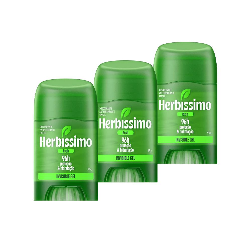 Kit Desodorante Antitranspirante Herbíssimo Invisible Gel Rush 45g (3 Unidades)