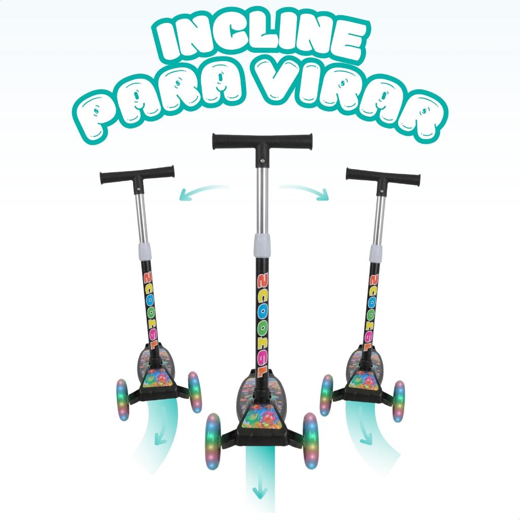 Patinete Infantil 3 Rodas Com LED Ajustável Scooter Dobrável Menino Menina