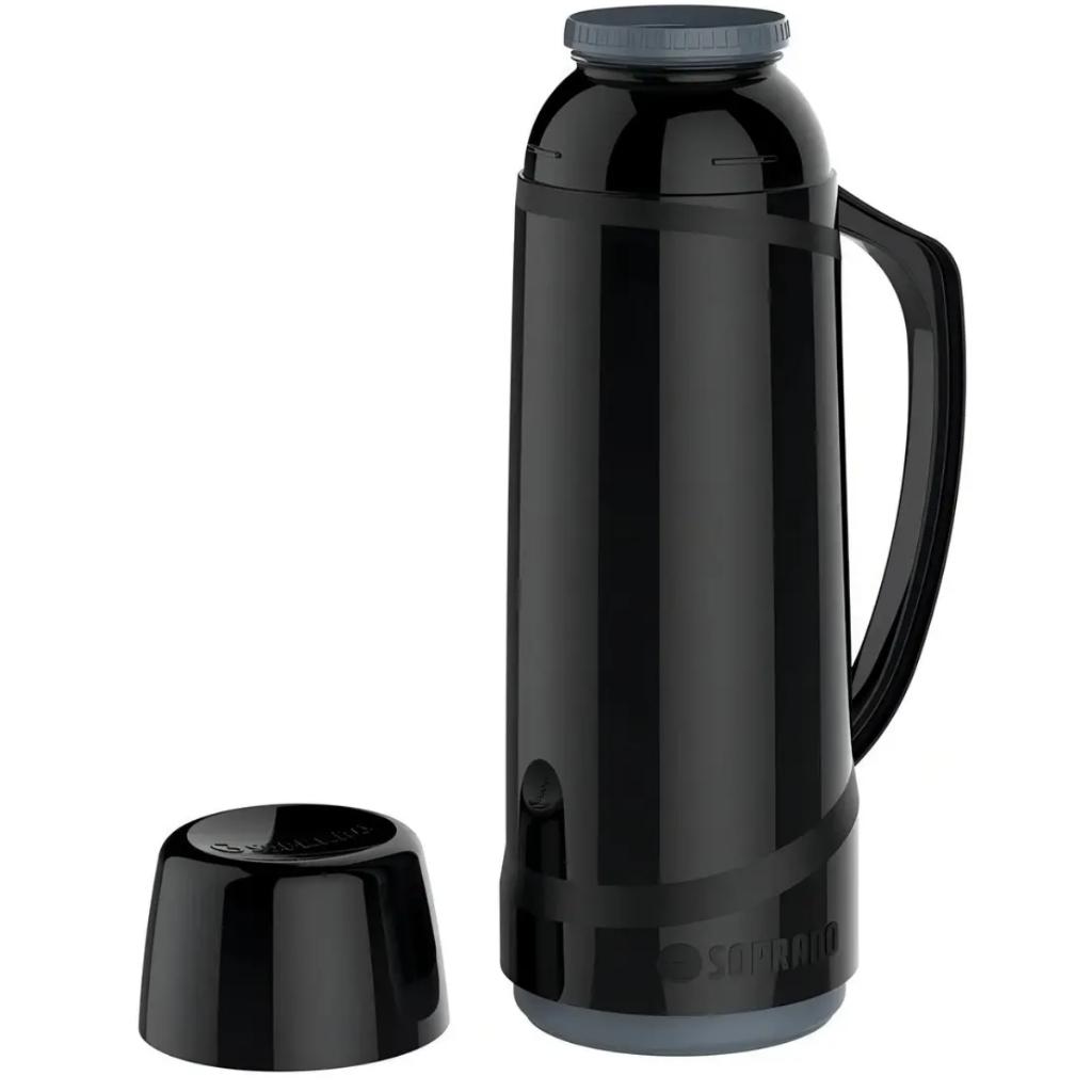 Garrafa Térmica 1L Soprano Cristal Preta Bebidas Quentes E Frias Café Chimarrão Alta Conservação
