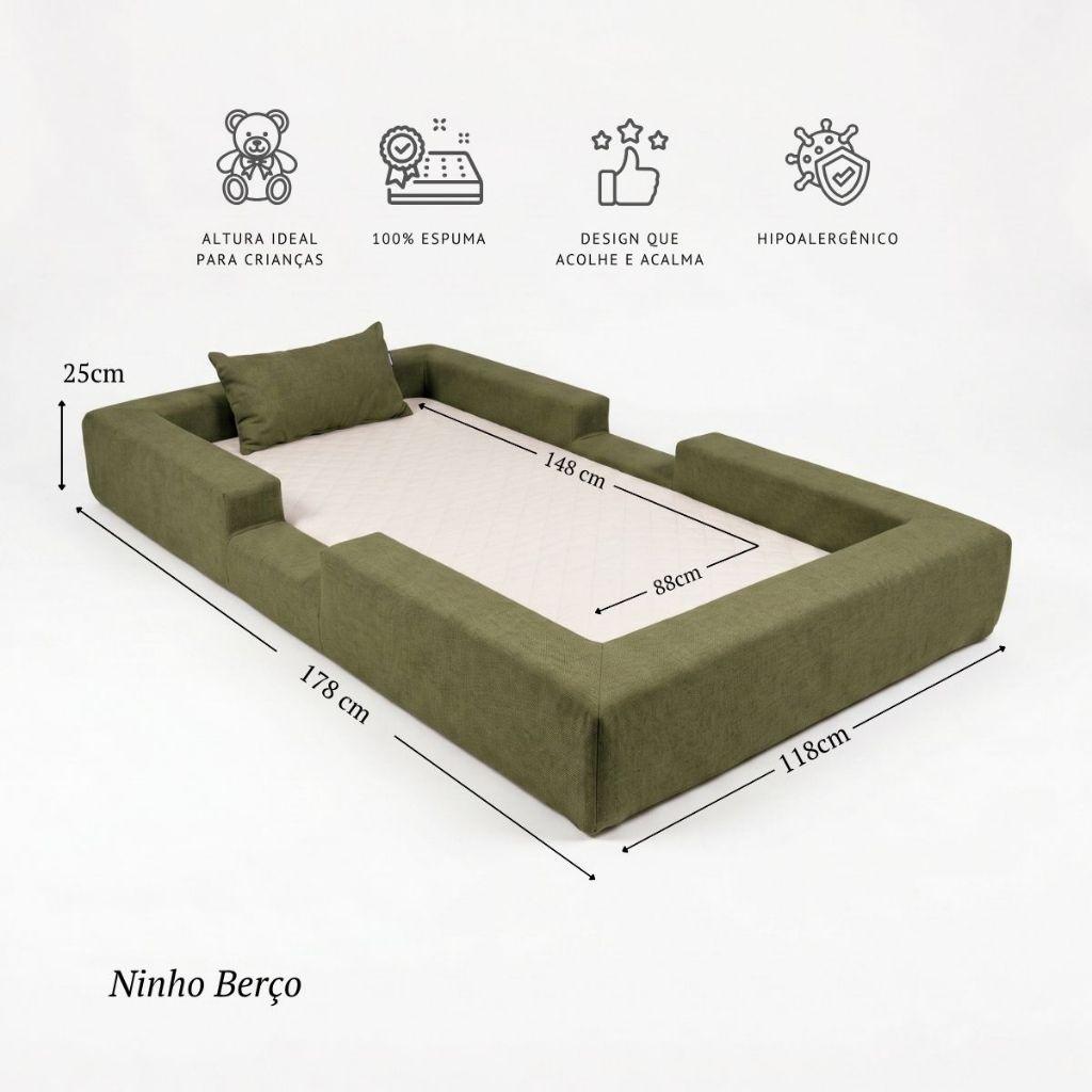 Cama Montessoriana Berço Ninho 100 Espuma Verde Militar Keiko
