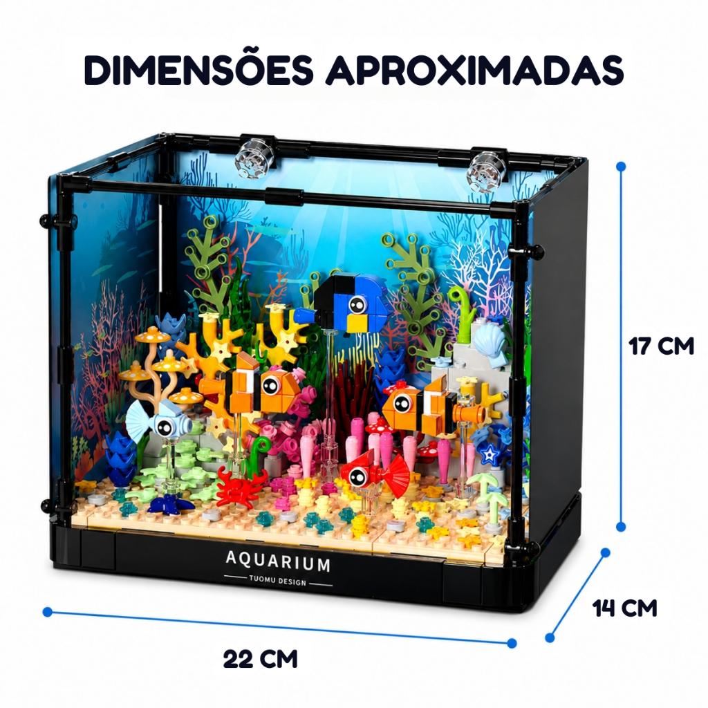 Blocos De Montar Aquário Iluminado Peixe 568 Peças - Castela