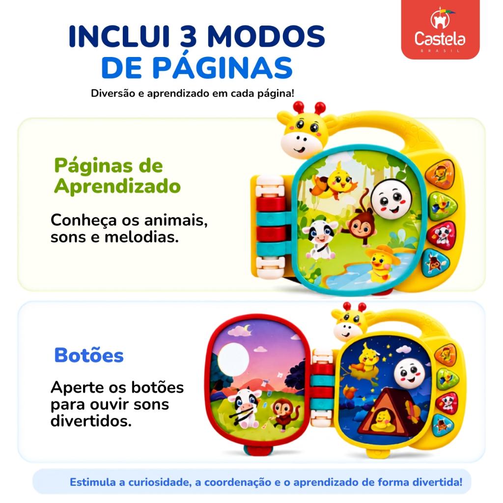 Brinquedo Interativo Infantil Livrinho Musical Com Luz - Castela