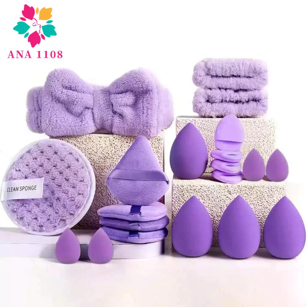 Kit 20 Pçs Profissional Rosto Tiaras Laço Pulseiras E Esponjas De Beleza