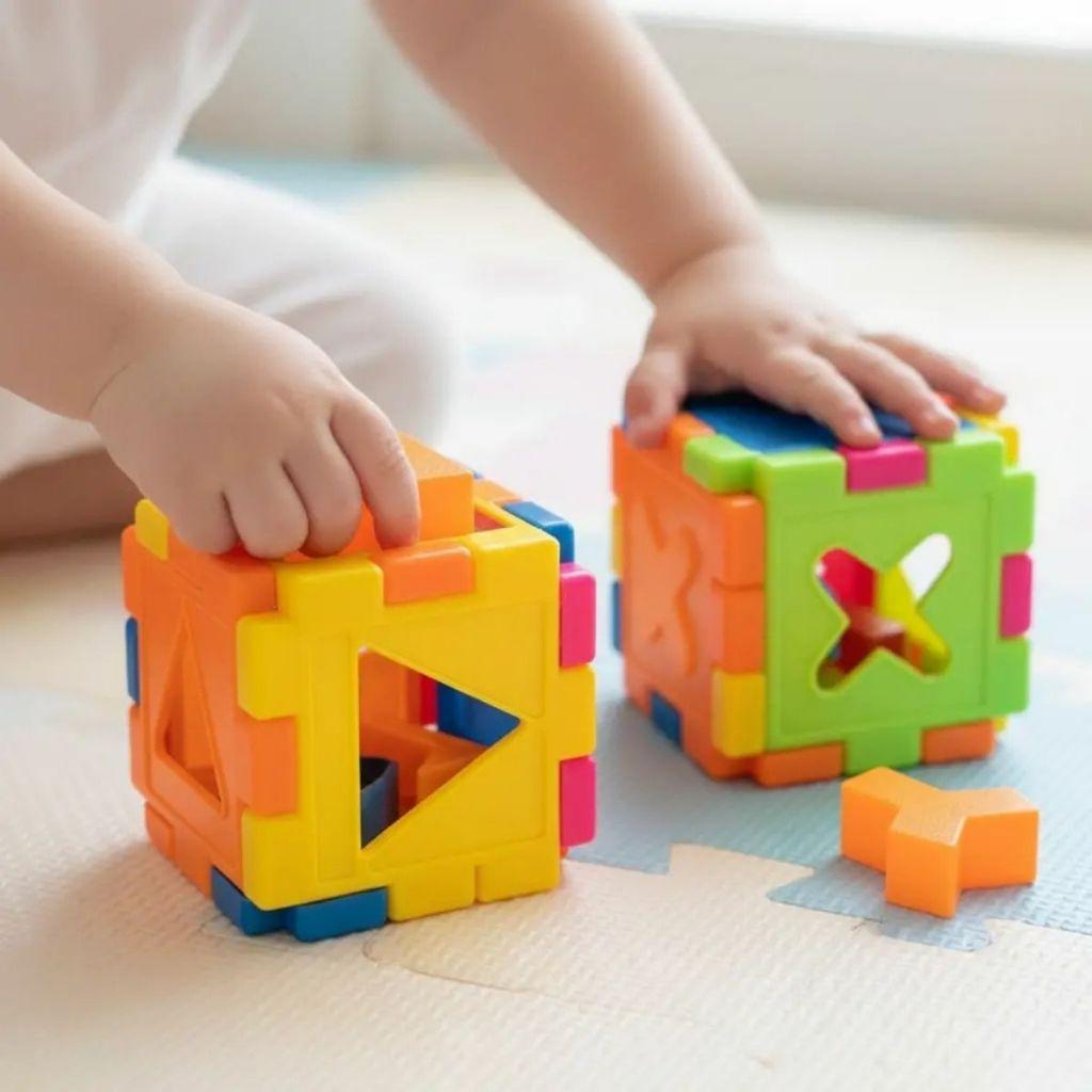 Cubo Encaixe Colorido Duplo Plástico Cubos De Brinquedo Crianças Educativo Relógio Pedagógico Dutoys