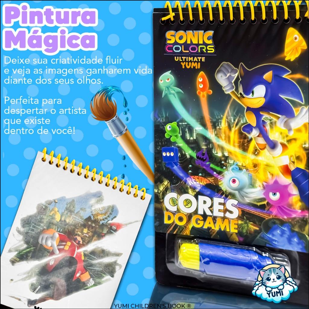 Agua Book/Aquabook Com Pincel Para Colorir Com Agua Livro Infantil Sonic - Cores Do Game