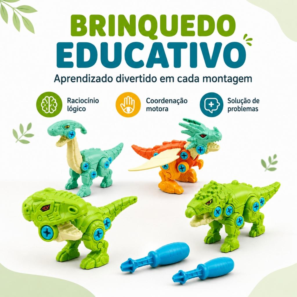 Kit 4 Dinossauros Monta Desmonta Com Chaves Ferramentas Brinquedo Educativo Infantil Kizumba