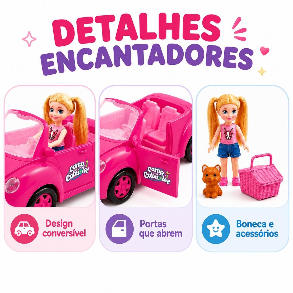 Brinquedo Carro Fusca Conversível Com Acessórios Mini Boneca Menina Presente Carrinho Kizumba