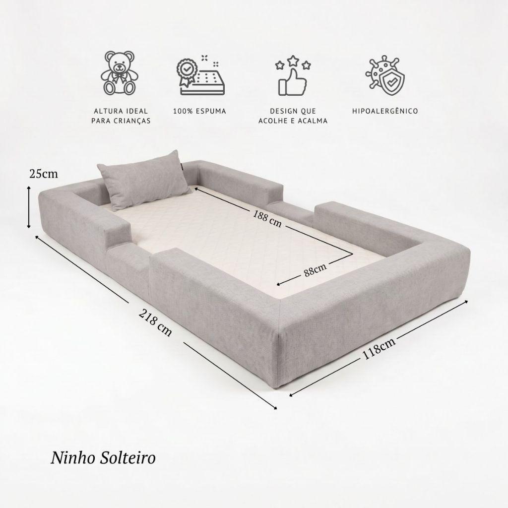 Cama Montessoriana Solteiro Ninho 100 Espuma Cinza Keiko