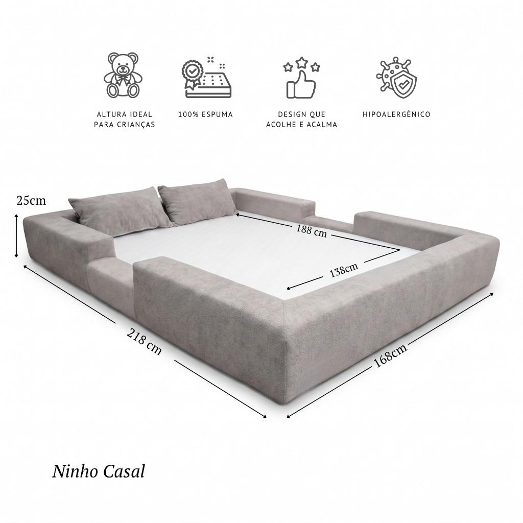 Cama Montessoriana Casal Ninho 100 Espuma Cinza Keiko
