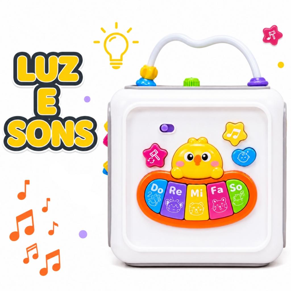 Cubo 6 Em 1 De Atividades Infantil Educativo Som Luz Interativo Sensorial Pato - Castela