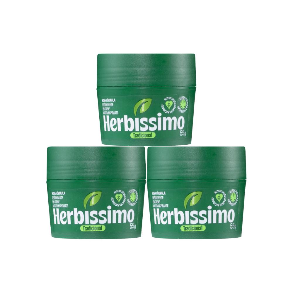 Kit Desodorante Em Creme Antitranspirante Herbíssimo Tradicional 55g (3 Unidades)