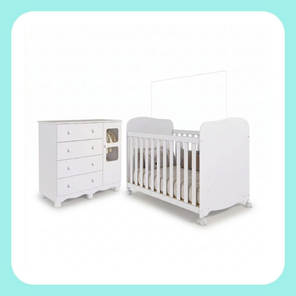 Quarto De Bebê Completo 100 Mdf Berço Americano E Cômoda Uli Faura
