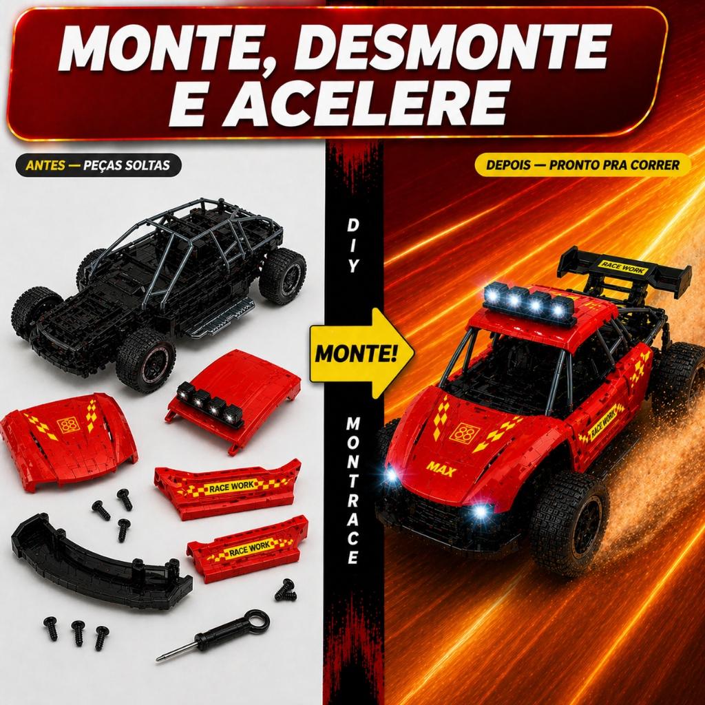 Carrinho Controle Remoto Carroceria 2 Em 1 Monta Desmonta Recarregável Veloz Kizumba