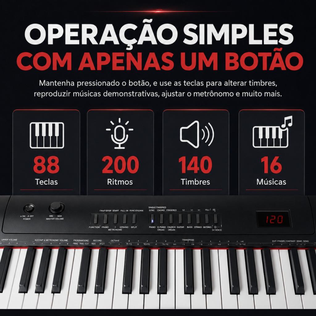Piano Bravo Digital 88 Teclas Bivolt Profissional Para Estudos E Apresentações